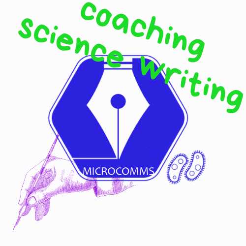 logo for MicroComms' science writing coaching programme, in which you will get helpful resources to improve your science communication and writing skills